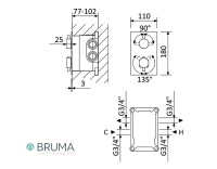 MEDIDAS TERMOSTATICA DUCHA EMPOTRADO 2 VIAS ELO BRUMA